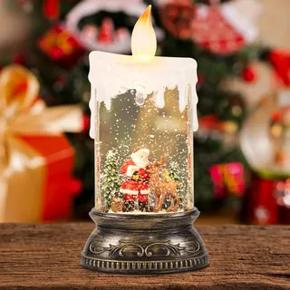 Eldnacele Schneekugel Weihnachtslaterne mit Timer & Musik, fliegendem Weihnachtsmann mit Rentieren, Funkelnde Wirbel-Glitter Laterne, beleuchtete Weihnachtslaterne, USB-/Batteriebetrieben