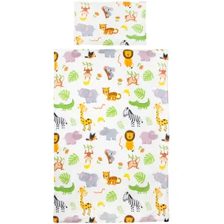 TAMEOLIE Kinderbettwäsche 100x135cm & 40x60cm, Baumwolle, Wendemotiv Safari/Tiere, 100% Baumwolle Öko Tex Standard, Löwe, Elefant Bettwäsche Jungen, Kinder Baby Kleinkind Bettwäsche-Set