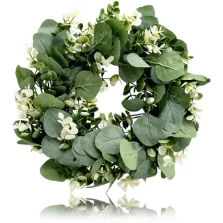 Künstlicher Eukalyptus Kranz, Kunstpflanze Hängen Kranz, für Hochzeit Party Garten Tür Fenster Wand Kamin Dekoration (30cm)