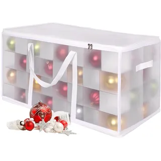 Relaxdays Weihnachtskugel Aufbewahrungsbox, 128 Kugeln, HBT: 37x73x36 cm, Kunststoff, Pappe, Kugelbox, transparent/weiß