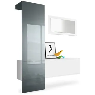 Vladon Garderobe Carlton Paneel in Grau Hochglanz , Holzwerkstoff , 156x193x35 cm , Garderobe, Garderoben-Sets & Garderoben-Serien, Garderoben-Sets