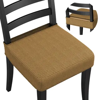 Dioxide Stuhlhussen 4er Set Stretch Stuhlhussen für Esszimmerstühle,Hussen für Stühle Dekoration für Haus,Schützt Ihre Stühle Ideal für Küche,Feste und Büro,Stuhlbezug Sitzfläche(Jacquard-braun)