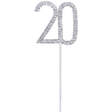 STOBOK Kuchen Topper Cake Dekorationen mit Kristall für 20.Jahrestag Geburtstagsfeier Jubiläum Dekoration (Silber)