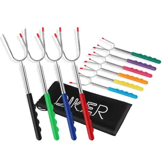 DIKER Grillspieße Teleskop Marshmallow, Stockbrot Stöcke Roasting Sticks Schaschlikspieße, Lagerfeuerspieße Edelstahl Ausziehbar, Grillstab, Grillbesteck Set für Camping Grill (10er Pack, Edelstahl)