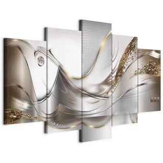 Cuadros B&D XXL - Leinwandbild Wellen Perlen grau, 200x100 cm, 5-teilig | Hochwertige Leinwand, sofort aufhängbar, ideal fürs Wohn- oder Schlafzimmer, wasserfest und lichtecht, langlebig, stilvoll