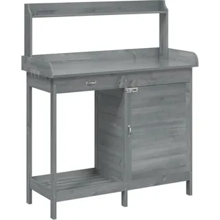 Pflanztisch mit Schrank Grau 110,5x45x124,5 cm Massivholz Tanne - Grau
