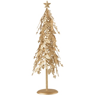 J-LINE - Weihnachtsbaum auf Fuß, Blätter, Metall, goldfarben, klein