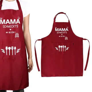 Kochschürze Damen Kittelschürze Geschenk für Mutter Weihnachten, Weinrote Küchenschürze Damen mit Taschen, Verstellbare Latzschürze und Küchenschürze Frauen Schürze für Kochen, Backen und Gartenarbeit