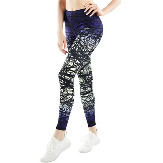 COOLOMG Damen Tights Yoga Hosen Kompression Leggings Sport Trainingshose Lang Yellow Forest L