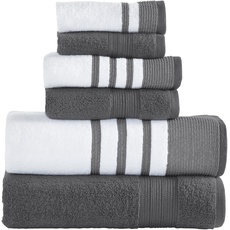 Modern Threads 6-teiliges Set, 2 Badetücher, 2 Handtücher, 2 Waschlappen, schnell trocknend, weiß/kontrastierende Reinhart Kohle