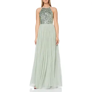 Maya Deluxe Women's Pailletten Cocktailkleid Damen Tüllkleid Kleid Nackenband Abendkleid Elegant für Hochzeit Brautjungfernkleid Bridesmaid Dress, Sage Green, 50