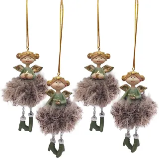 Weihnachtsengel-Anhänger Grün, Gold & Braun, 4er Set: Engel Deko zum Aufhängen, Weihnachtsanhänger, Schutzengel, Geschenkanhänger Weihnachten, Weihnachtsdeko Christbaum & Zweige, Geschenk Klein, 11 cm
