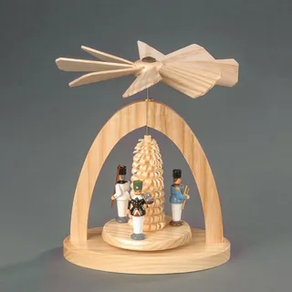 Weihnachtspyramide ALBIN PREISSLER "Wärmespiel mit Bergleuten, Handwerkskunst aus dem Erzgebirge", beige (natur), B:11cm H:13cm T:7cm, Massivholz, Weihnachtspyramiden, Weihnachtspyramide, Weihnachtsdeko aus Eschenholz