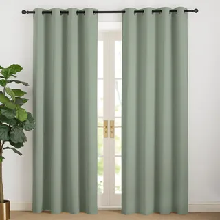 NICETOWN Türvorhang Kälteschutz Verdunkelungsvorhang Kinderzimmer 2er Set Salbeigrün H200 x B140 cm, Vorhänge Lichtundurchlässig Gardinen 200 cm Lang Übergardinen Wohnzimmer Modern Ösenschal