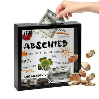 Abschiedsgeschenk Kollegen Kollegin - Persönlicher 3D Bilderrahmen & Holz Spardose Für Jobwechsel, Büro Deko Und Geldgeschenk Verpackung Mit Glückskeksen Mit (schwarz)