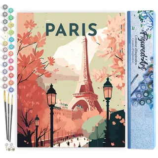 Figured'Art Malen Nach Zahlen Erwachsene Reiseplakat Paris II - Paint by Numbers Basteln DIY Bastelset 40x50cm ohne Holzrahmen