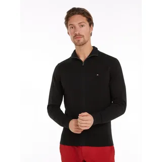 Cardigan TOMMY HILFIGER "PIMA ORG CTN CASHMERE ZIP THRU", Herren, Gr. XL (54), schwarz, Strick, Obermaterial: 95% Baumwolle, 5% Kaschmir, normal, Rippstrickbündchen, Strickjacken Cardigan