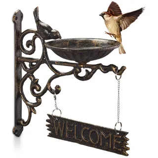 Relaxdays Vogeltränke Welcome , Multicolor , Metall , 22.5x25x13.5 cm , Dekoration, Gartendeko