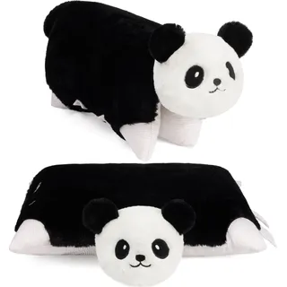 BRUBAKER Kuscheltier-Kissen Panda - 2 in 1 Plüschtier und Kuschelkissen 40 x 30 cm - Tierkissen Pandakissen Stofftier - Schwarz Weiß - Schwarz, Weiß