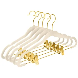 MIZGI Premium Hosenbügel aus Samt mit verstellbaren Clips (20 Stück) – schmale Rock-Kleiderbügel – Rutschfester Filz – Elfenbein/Gold