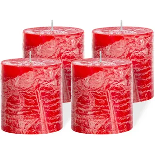 brandsseller Stumpenkerze 4er Set 7x7,5 cm Weihnachtskerze Adventskranz Rot