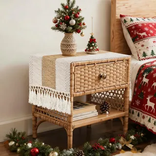 yuboo Boho-Tischläufer, kurz, Kleiner Makramee-Herbst-Tischläufer, 91,4 cm, Kommode, Läufer, Schal für Nachttisch, Couchtisch, Beistelltisch, Nachttisch, Küstenschreibtisch, Kommode Dekor