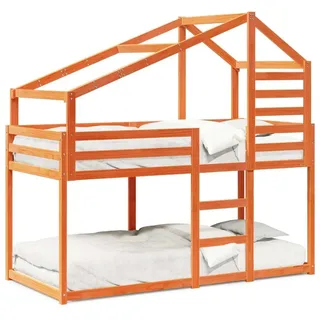 vidaXL Etagenbett mit Dach Wachsbraun 90x190 cm Massivholz Kiefer - Braun