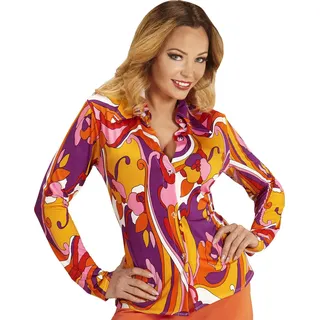 70er Bluse Orchideen Größe: L-XL - Gelb