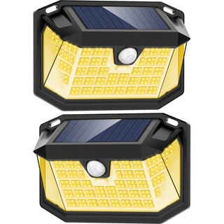 LANSOW Solarlampen für Außen mit Bewegungsmelder, 【188LED/Warmweiß/2 Stück】 Solarleuchten für Außen, 270° Solarleuchten für Außen, IP65 Wasserdichte Solar Strahler mit Bewegungsmelder für Garten Wand