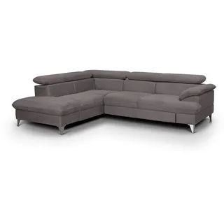Mivano Schlafsofa David / Moderne Eckcouch mit verstellbaren Kopfstützen, Schlaffunktion und Stauraum / 256 x 71 x 208 / Mikrofaser-Bezug, Hellbraun