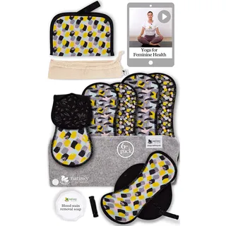 Rutschfeste Bio-Baumwolle Stoffbinden waschbar, starke Tage 6er-Set (L+XL) | Für starke Tage und Blasenschwäche; wiederverwendbar; rutschfest Grip, saugstark, auslaufsicher und bis 95 °C waschbar