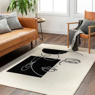 Surya Spokane Wohnzimmer Teppich Modern - Abstrakt Design in Marmor Optik für Wohnzimmer, Esszimmer, Schlafzimmer 200x275 cm - Groß, Weich, Kurzflor in Elfenbein und Schwarz