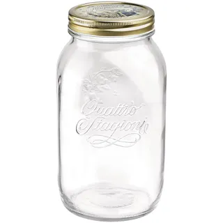 Bormioli Quattro Stagioni Einmachglas, Glas, Durchsichtig, 1.5l, 1500 | Gold, Glas, runde Form, glänzendes Finish, 1,5 l, Schraubverschluss, mikrowellengeeignet, kühlschrankgeeignet