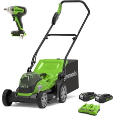 Greenworks Akku-Rasenmäher G24X2LM36K2x inklusive 2X 2 Ah Akku und Ladegerät + Akku-Schlagschrauber