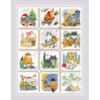 Riolis Kreuzstich-Set „Katzenkalender“, 30 x 40 cm, zum Selbermachen
