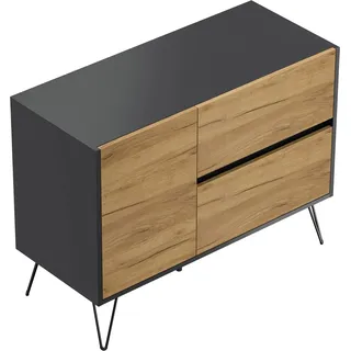 Posseik Sideboard Industrial S 2 Schubladen 1 Tür 100 cm Grafit Eiche Front
