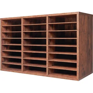 Wooden Literature Organizer 24 Compartments Removable Shelves Dark Brown - Dunkelbraun