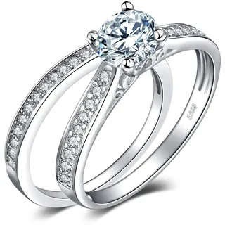 JewelryPalace Verlobungsring Paar Eheringe Ring Silber 925 Damen, Zirkonia Silberringe Trauringe Damenring Vorsteckring Hochzeitsringe Antragsring Memoirering Ewigkeitsring Ringe Set, Damen Schmuck 48