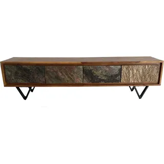 Lowboard Sheesham 160cm TV Board Steinoptik Metallgestell Industrial - Braun