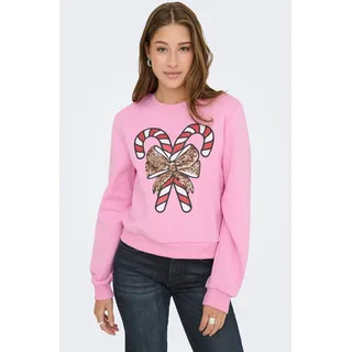 Weihnachtssweatshirt ONLY "ONLYDA XMAS L/S O-NECK BOX SWT", Damen, Gr. S, bonbon print:candy, angeraute Sweatware, Obermaterial: 60% Baumwolle, 40% Polyester, bedruckt, normal, Rundhals, Sweatshirts Weihnachtssweatshirt, Baumwollmischung, regular fit
