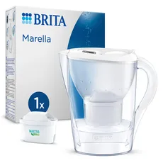 BRITA Wasserfilterkanne Marella weiß (2,4l) inkl. 1x MAXTRA PRO All-in-1 Kartusche – Filter reduziert Kalk, Chlor, Blei, Kupfer & geschmacksstörenden Stoffe im Wasser/Kanne passt in Kühlschranktür