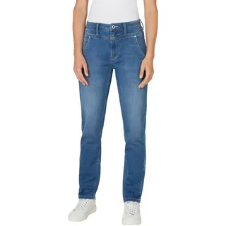 Pepe Jeans Tapered-fit-Jeans PEPE JEANS "TAPERED GYMDIGO MW CAREY", Damen, Gr. 29, Länge 32, blau, Denim/Jeans, Obermaterial: 86% Baumwolle, 12% Polyester, 2% Elasthan, gerade, unten schmal, Jeans Tapered-fit-Jeans, mit Passe vorn