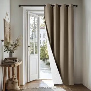 Deconovo Thermovorhang Kälteschutz, Gardinen mit Ösen gegen Kälte, Wärmeisolierend Vorhang Verdunkelung Wohnzimmer, 260x200cm(HöhexBreite), Taupe, 1 Stück