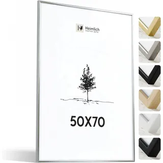 Heimlich® – Bilderrahmen – 50x70 cm, Aluminium, Silber – Großer DIY-Collage-Rahmen mit Folienabdeckung – Nur zur Wandmontage