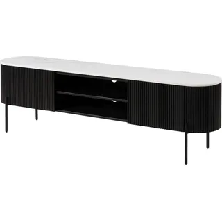 MASSIVMOEBEL24.DE TV-Board Mango 200x36x51 schwarz lackiert / Marmor weiß BARCELONA #110