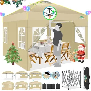 COBIZI Pavillon 3x3m Wasserdicht Stabil Winterfest Faltpavillon Partyzelt Gartenpavillon Pop Up Pavillon Klappbar Zelt mit 4 Seitenwnden Belüftungsöffnungen, Sandsack für Markt, Freien Event,Khaki