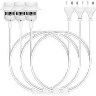 kwmobile 3x E27 Lampenfassung mit Schalter - E27 Fassung Weiß mit 5m Netzkabel Schraubring Schalter - Lampenaufhängung Pendelleuchte Hängeleuchte