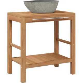 vidaXL Waschtisch Massivholz Teak mit Waschbecken aus Flussstein - Braun