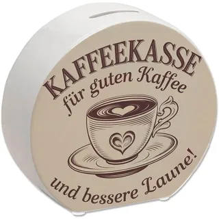 Kaffeekasse Spardose mit Kaffeebecher - Kaffeekasse für Gute Laune Nostalgische Spardose im Vintage-Design mit Herzmotiv Beigeton und Textur für Kaffeeliebhaber