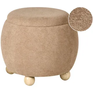 Beliani Pouf mit Stauraum Bouclé Hellbraun Annabella , Textil , Eukalyptusholz , Rund , 40x42x40 cm , Wohnzimmer, Sessel, Hocker & Hockerbänke, Poufs